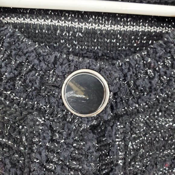 JM Collection Black Shimmer Threaded Women's Single Button Cardigan Large - Picture 8 of 8